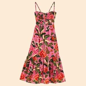 NWT Farm Rio Leopard Forest Midi Dress Pink size XL